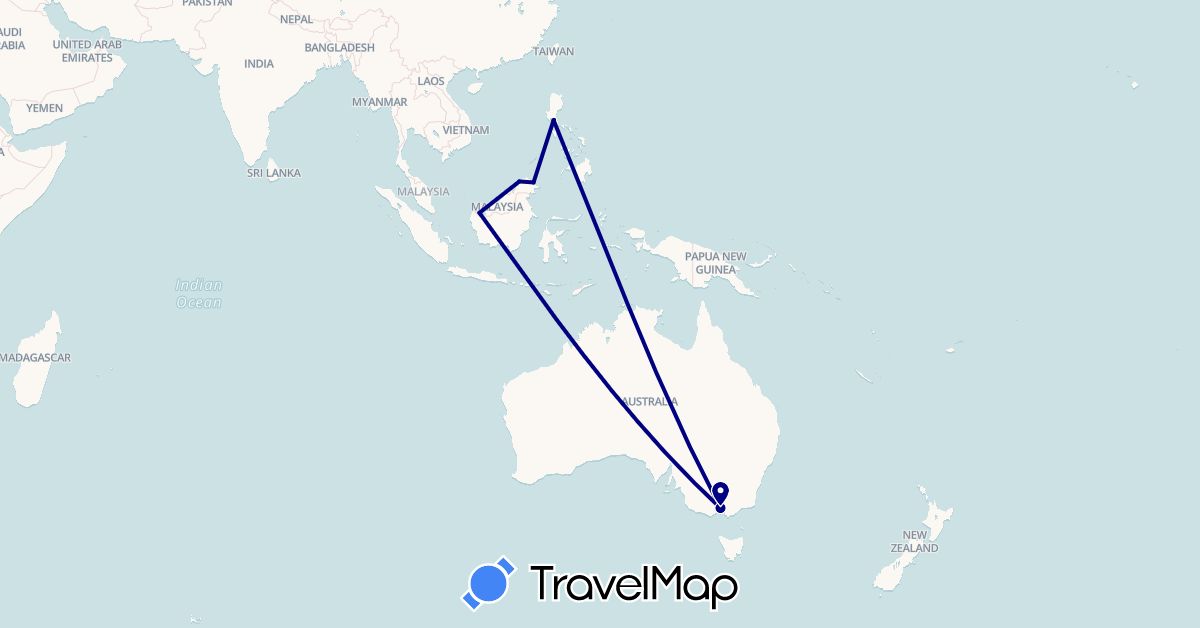 TravelMap itinerary: driving in Australia, Malaysia, Philippines (Asia, Oceania)